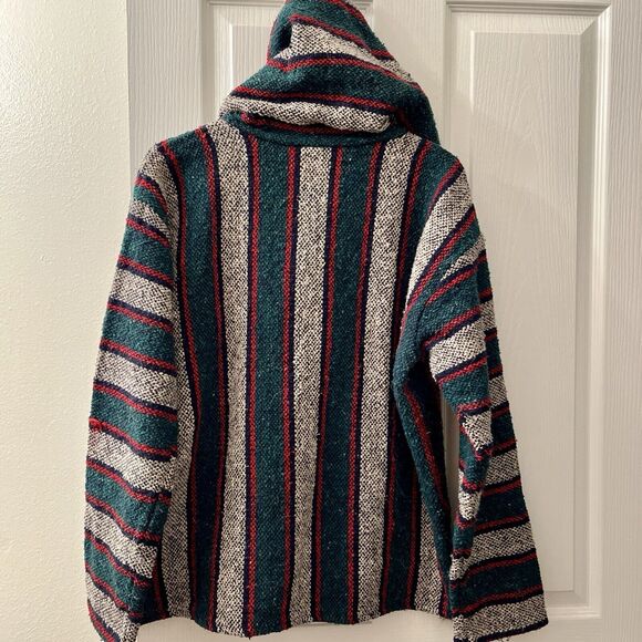 Vtg Baja Jacket L SDC Green Red Stripe Pullover Drug Rug Hoodie Skate Surfer Y2K - Picture 5 of 8